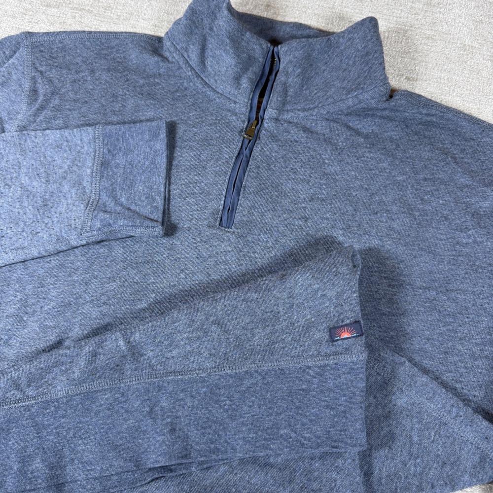 Faherty 1/4 Zip Pullover Mens Med Blue L/S Heathered Mock Neck Sweatshirt